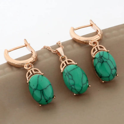 Luxury 585 Rose Gold Color Wedding Jewelry Sets Natural Stone Jewelry Set High Quality Dangle Earring Necklace Sets Gifts