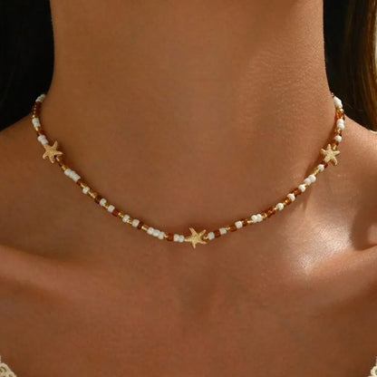 Bohemian Starfish Beach Necklace for Women | Pearl Beaded Choker | Summer | USA