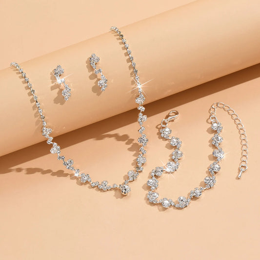 4-Piece Flower Jewelry Set - Necklace Earrings Bracelet Wedding Party