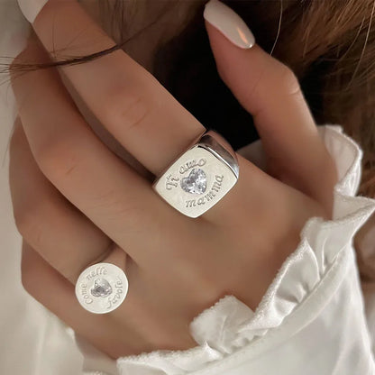 Sterling Silver Flower Bow Ring - Love Combination Adjustable Design