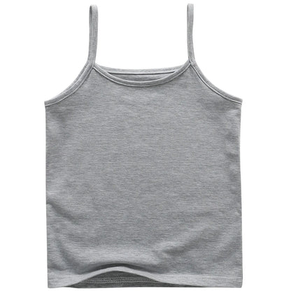 2025 Summer Cotton Girls Tanks Top Breathable Underwears Children Camisoles Kids Solid Color Undershirt Sleeveless Vest Age 3-8