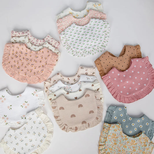 Flower Print Baby Bibs | Adjustable Muslin Cotton Burp Cloths | Girls | USA