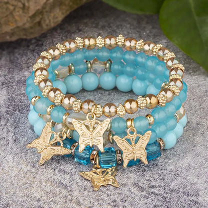 Butterfly Beaded Bracelet Set | 4 Piece Pink Bohemian Stack | USA Australia