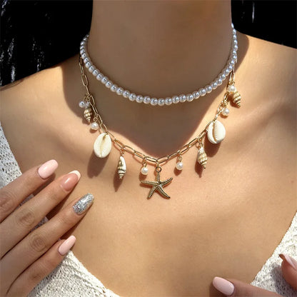 Bohemian Starfish Beach Necklace for Women | Pearl Beaded Choker | Summer | USA