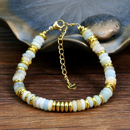 Natural Stone Beaded Bracelet | Colorful Bohemian Gold Chain | Women | USA