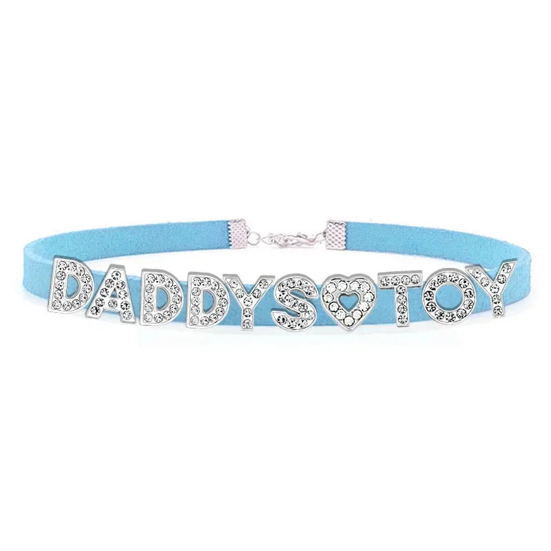 Fashion Rhinestone Letter DADDYS TOY Choker Necklace for Women Girls Korean Leather Collar Custom Personalized Sexy Neck Jewelry