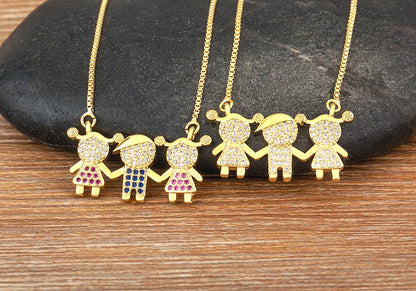 Nidin Gold Plated Family Pendant Necklace | AAA CZ Crystal Kids Jewelry | USA