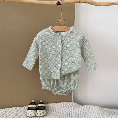 Summer Hot European Style Style Floral Embroidery Baby Onesie Set Breathable Long Sleeve Top + Shorts Baby 2Pcs Set