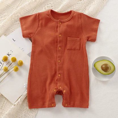 Organic Cotton Baby Romper - Unisex Short Sleeve Summer Bodysuit