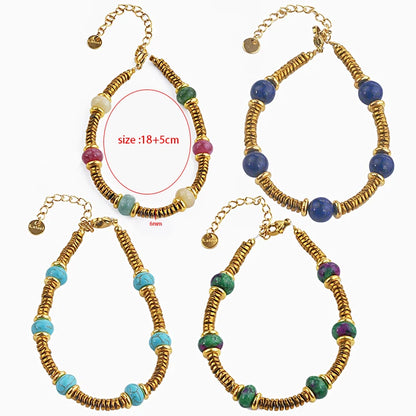 Natural Stone Beaded Bracelet | Colorful Bohemian Gold Chain | Women | USA