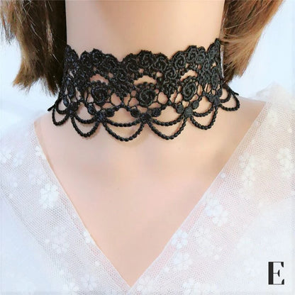 Vintage Gothic Tattoo Lace Choker | Black Crystal Pendant | Boho Jewelry | USA