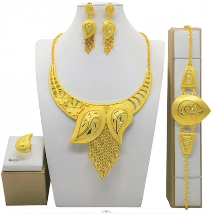 Luxury Dubai Gold Wedding Jewelry Set | African Bridal Gift 4-Piece | USA Australia
