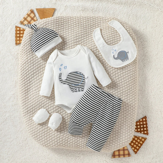 Baby Boy 4-Piece Elephant Set - Outfit with Hat, Gloves & Bib
