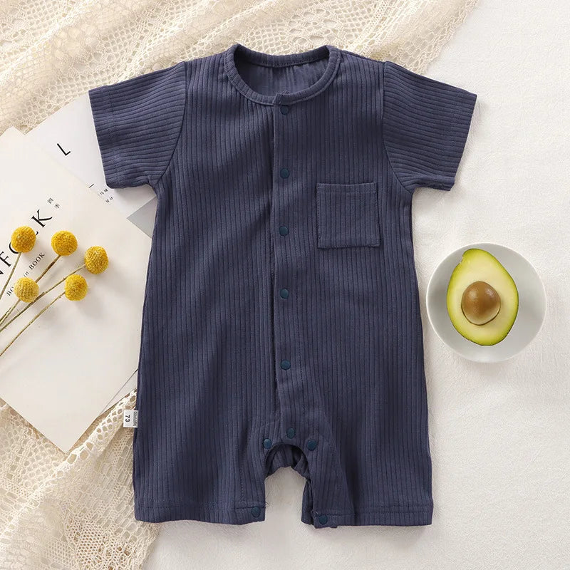 Organic Cotton Baby Romper - Unisex Short Sleeve Summer Bodysuit