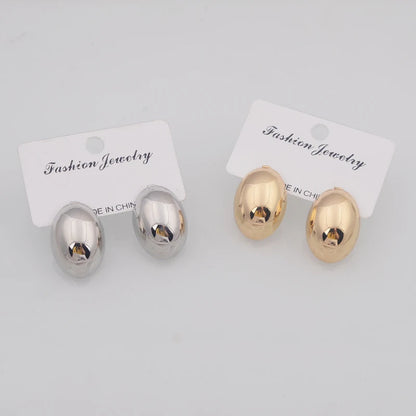 Hollow Oval Stud Earrings - Exquisite Metal Smooth OL Style