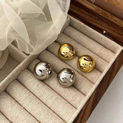 Punk Metal Big Ball Stud Earrings - Semicircle Geometric 2025 Fashion