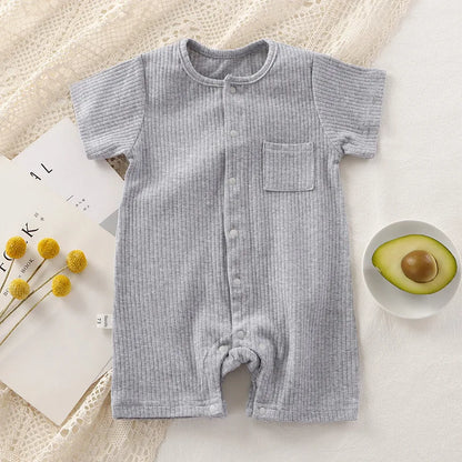 Organic Cotton Baby Romper - Unisex Short Sleeve Summer Bodysuit