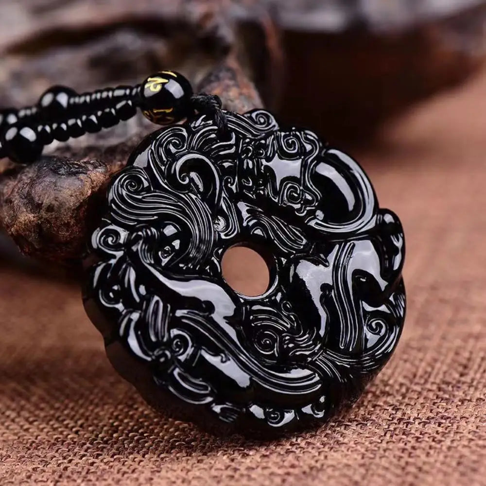 Green Jade Dragon Pendant Necklace | Hand-Carved Chinese Amulet | USA Australia