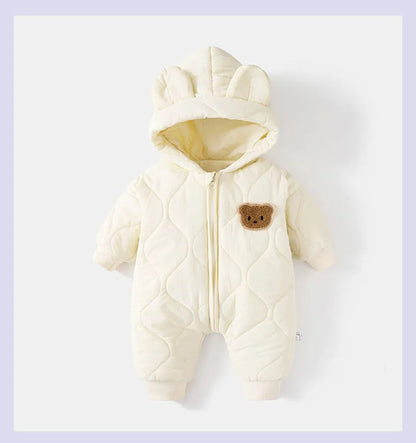 Winter Baby Fur Lining Romper | Warm Toddler Cartoon Bear Jumpsuit | USA