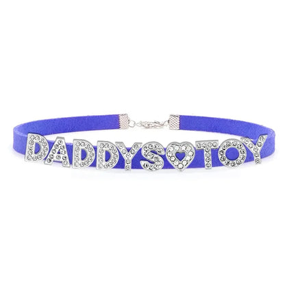 Fashion Rhinestone Letter DADDYS TOY Choker Necklace for Women Girls Korean Leather Collar Custom Personalized Sexy Neck Jewelry