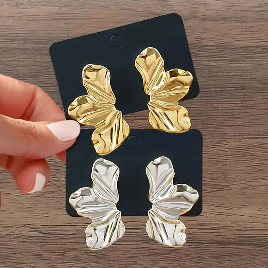Half Flower Stud Earrings - Gold Minimalist Irregular Petal Design