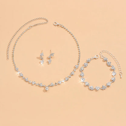 4-Piece Flower Jewelry Set - Necklace Earrings Bracelet Wedding Party