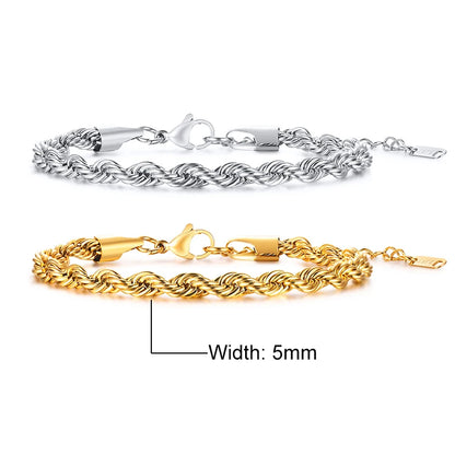 Unisex Rope Chain Bracelet | Stainless Steel Twisted Links | Women Men | USA