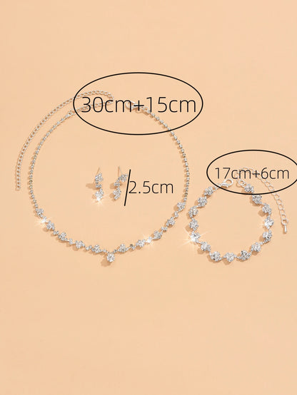 4-Piece Flower Jewelry Set - Necklace Earrings Bracelet Wedding Party