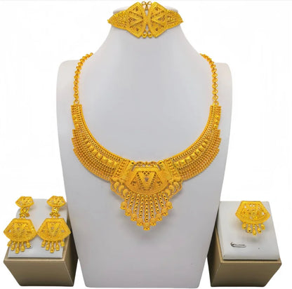 Luxury Dubai Gold Wedding Jewelry Set | African Bridal Gift 4-Piece | USA Australia