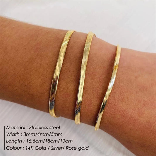Stainless Steel Snake Chain Bracelet | Gold Plated 2-5mm Width | USA Australia