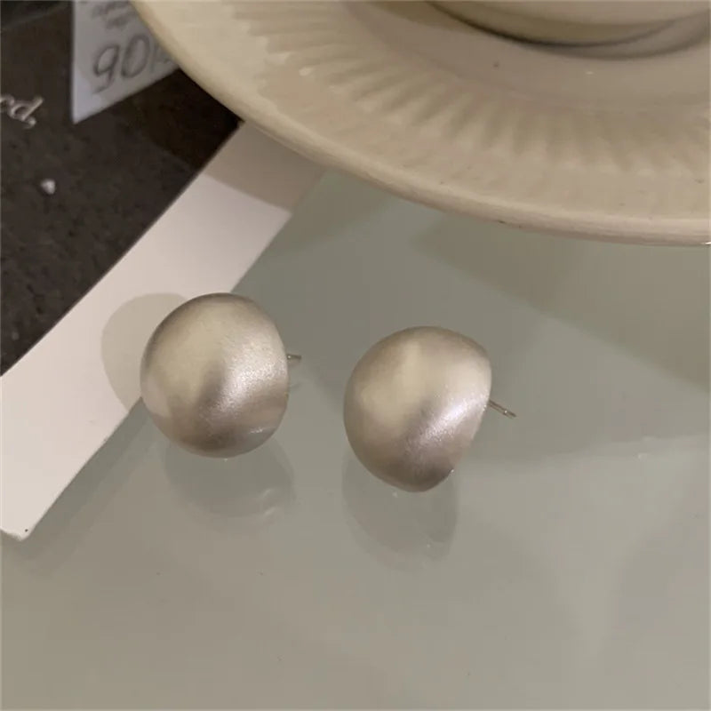 Punk Metal Big Ball Stud Earrings - Semicircle Geometric 2025 Fashion