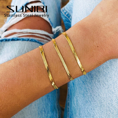 Stainless Steel Snake Chain Bracelet | Gold Plated 2-5mm Width | USA Australia