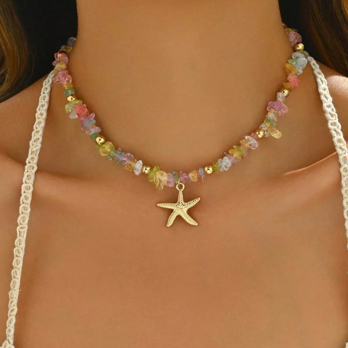Bohemian Starfish Beach Necklace for Women | Pearl Beaded Choker | Summer | USA