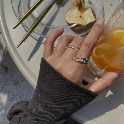 Sterling Silver Flower Bow Ring - Love Combination Adjustable Design