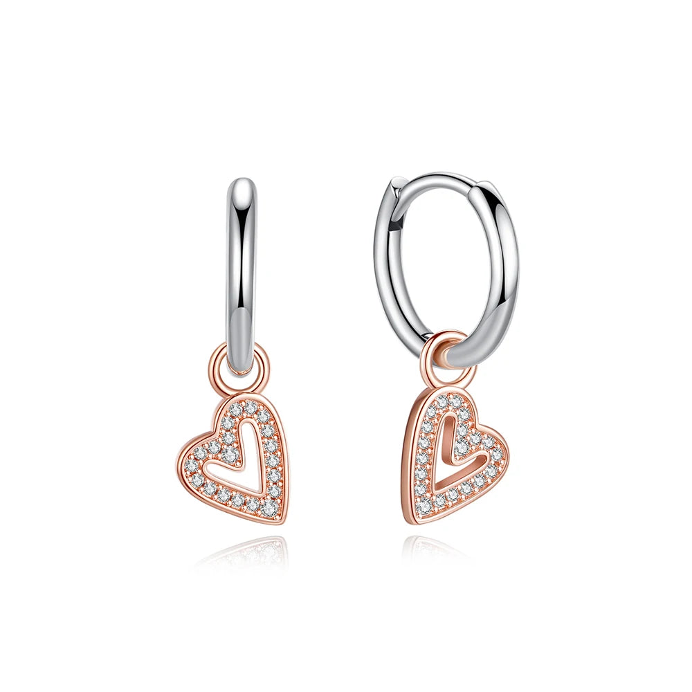 925 Sterling Silver Crystal Earrings - Rose Gold Crown Heart Bee Set