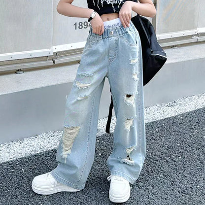Kids Girls High Fashion Ripped Jeans | Destroyed Denim Pants | Ages 5-14 | USA