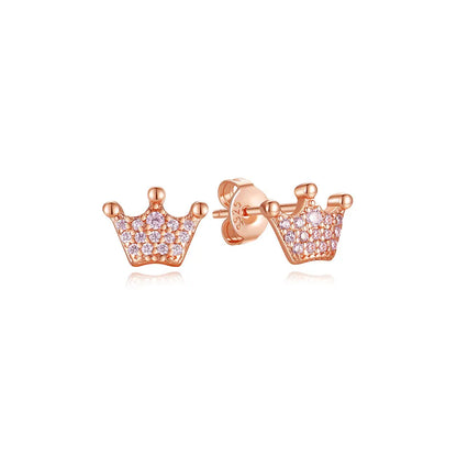 925 Sterling Silver Crystal Earrings - Rose Gold Crown Heart Bee Set