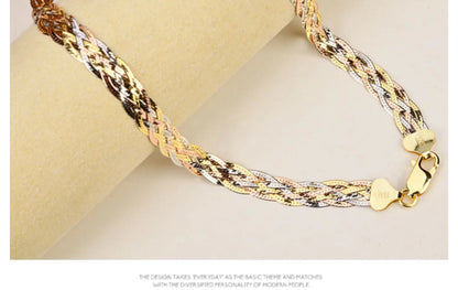 S925 Silver Necklace for Women Italian Craftsmanship Tri Color Silver Six Thread Woven Pure Collarbone Chain Fashion Jewelry