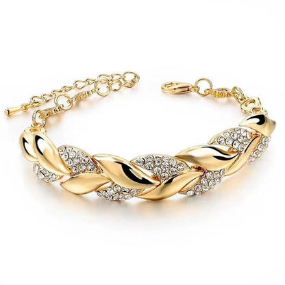 Hip Hop Leaf Bracelet | Gold Crystal Stone Pendant Adjustable Chain | USA