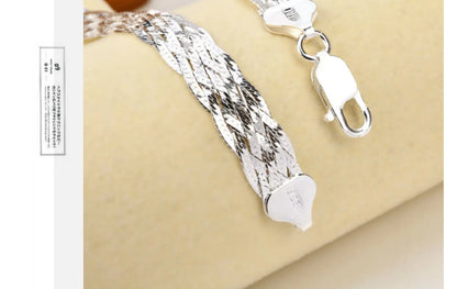 S925 Silver Necklace for Women Italian Craftsmanship Tri Color Silver Six Thread Woven Pure Collarbone Chain Fashion Jewelry