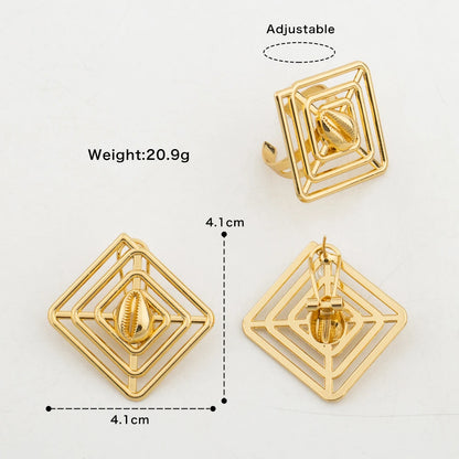 4sets Earrings with Ring Luxury Dubai African Gold Color Jewelry Sets for Women Weddings Bride Party Geometry Jewellry Accessory