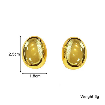 Hollow Oval Stud Earrings - Exquisite Metal Smooth OL Style