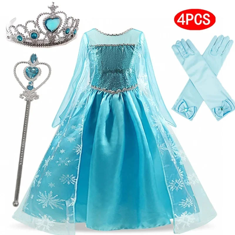 Girls Snow Queen Elsa Costume | Frozen Princess Dress 2025 | Carnival Party | USA