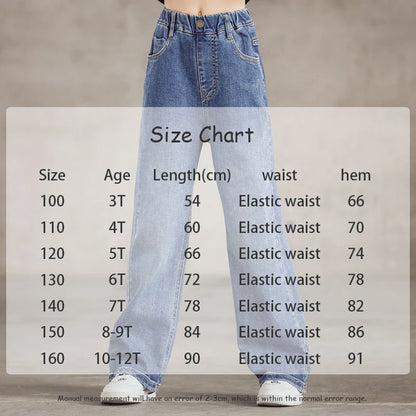 Spring Kids Jeans | Girls Solid Color Loose Wide Leg Pants | Ages 3-9 | USA