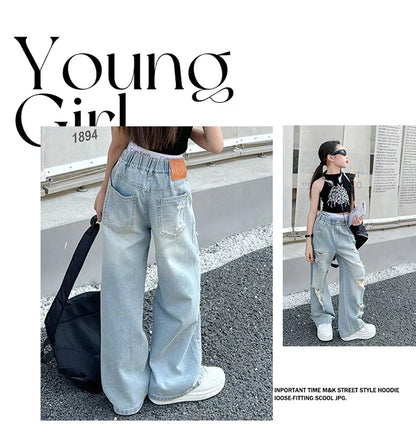 Kids Girls High Fashion Ripped Jeans | Destroyed Denim Pants | Ages 5-14 | USA