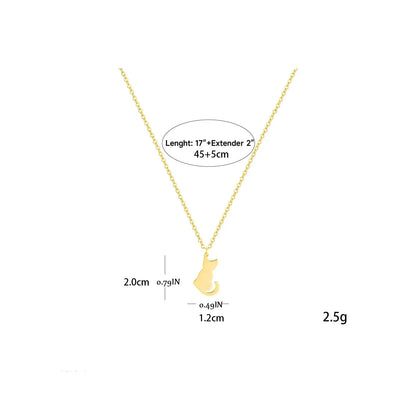 Stainless Steel Cat Pendant Necklace | Hypoallergenic Cute Kitten Charm | Women