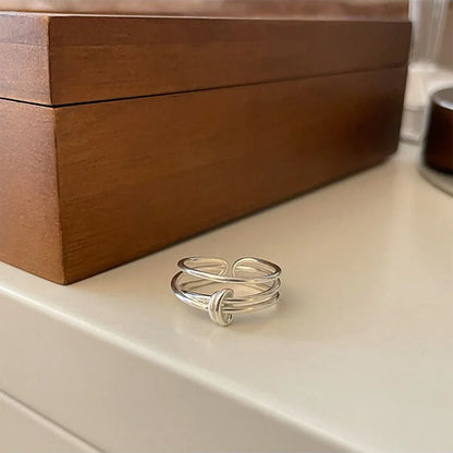 Sterling Silver Flower Bow Ring - Love Combination Adjustable Design