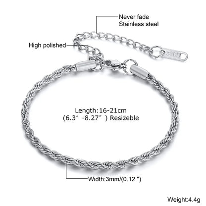 Stainless Steel Link Chain Bracelet | Silver Stackable Layered Set | USA
