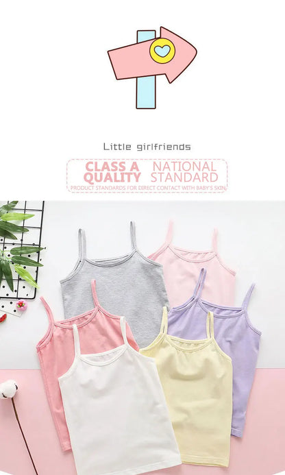 2025 Summer Cotton Girls Tanks Top Breathable Underwears Children Camisoles Kids Solid Color Undershirt Sleeveless Vest Age 3-8