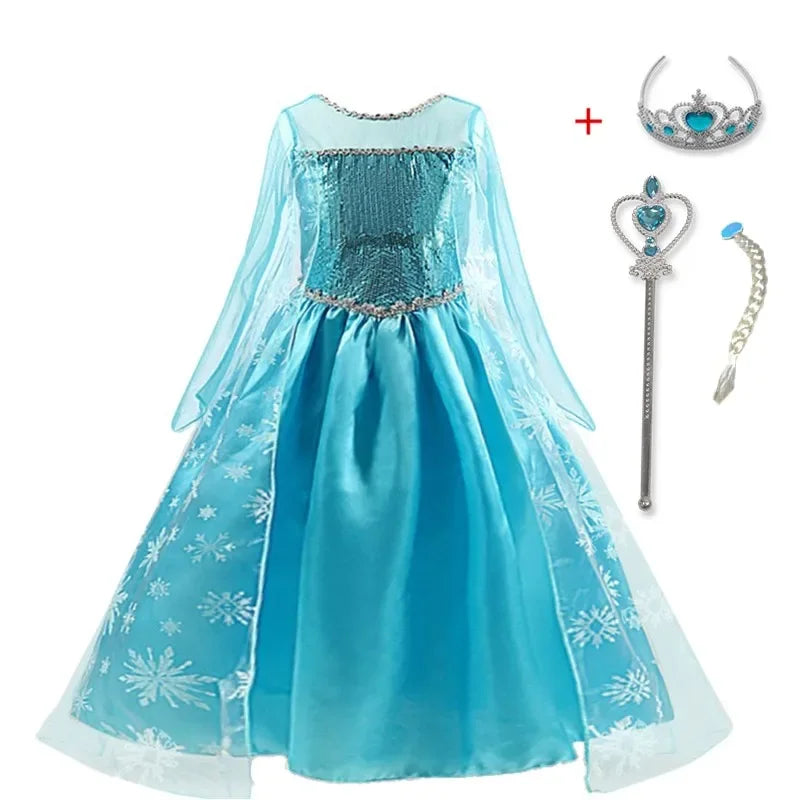 Girls Snow Queen Elsa Costume | Frozen Princess Dress 2025 | Carnival Party | USA